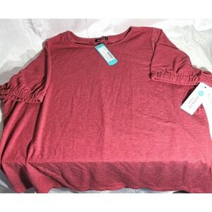 Stitch Fix Pink Clover Lunita Elastic Short Sleeve Knit Top - Burgundy - 2X